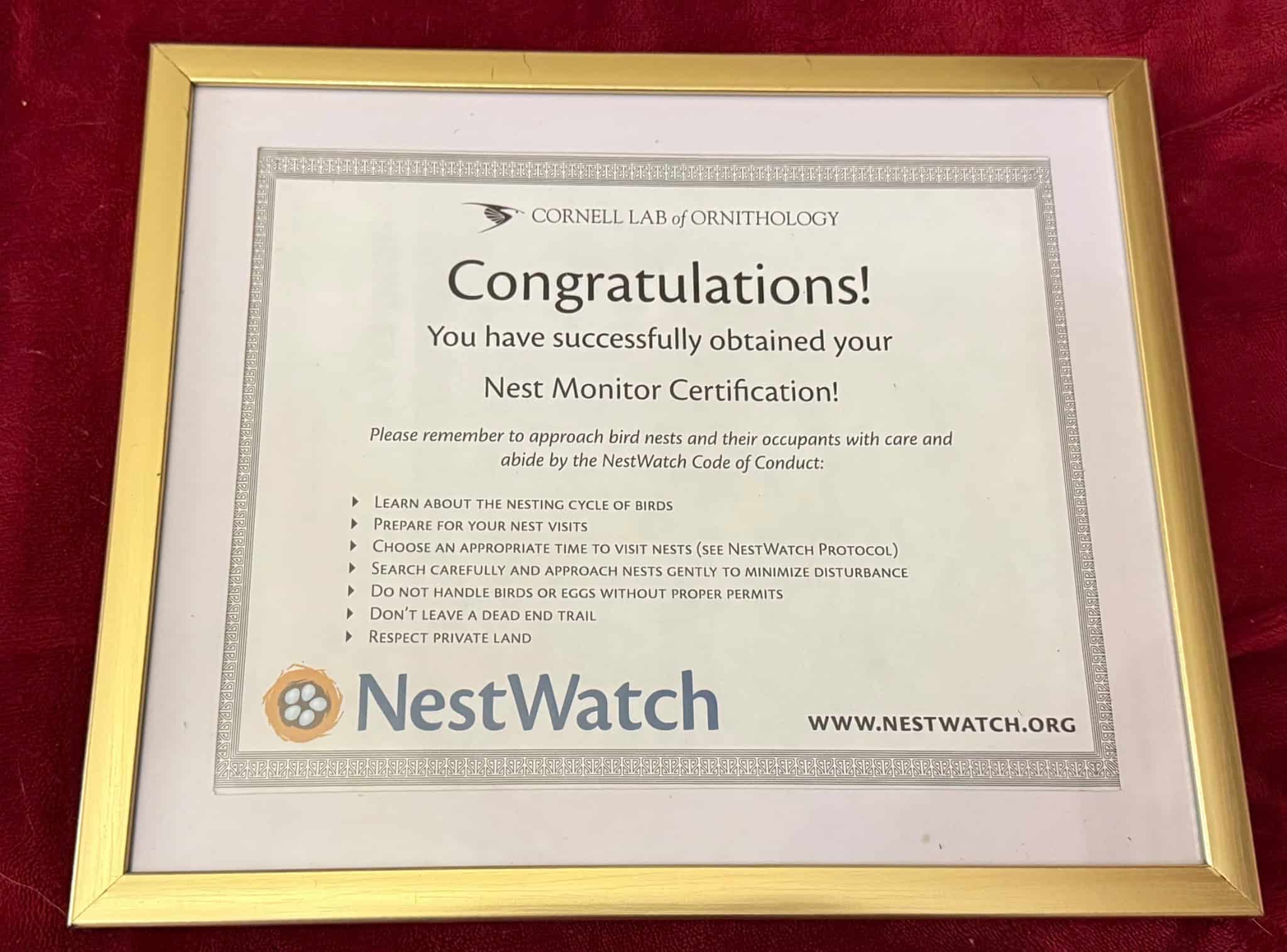 National Wildlife Federation Certified Wildlife Habitat certificate for Sheri Ann Richerson.