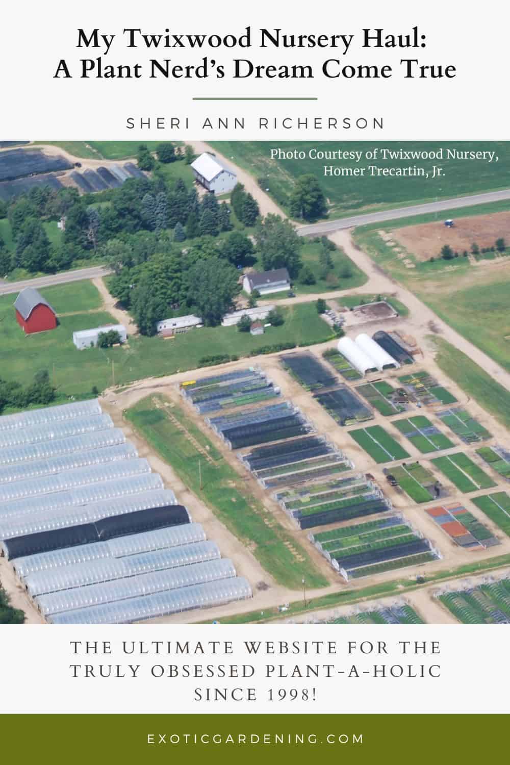 Aerial view of Twixwood Nursery greenhouses and growing fields surrounded by farmland in Michigan.