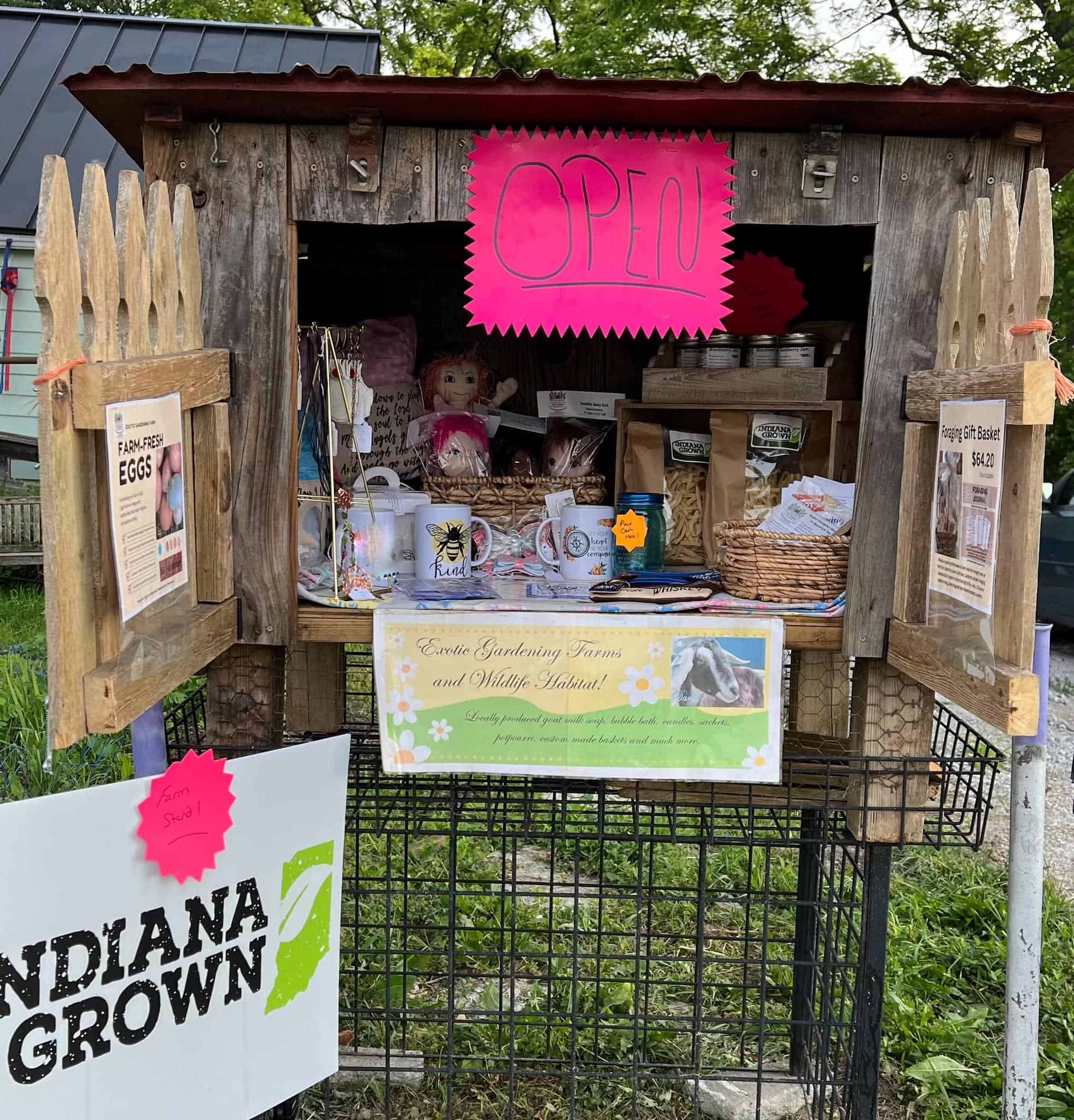 Farm stand at Exotic Gardening Farm in Indiana.