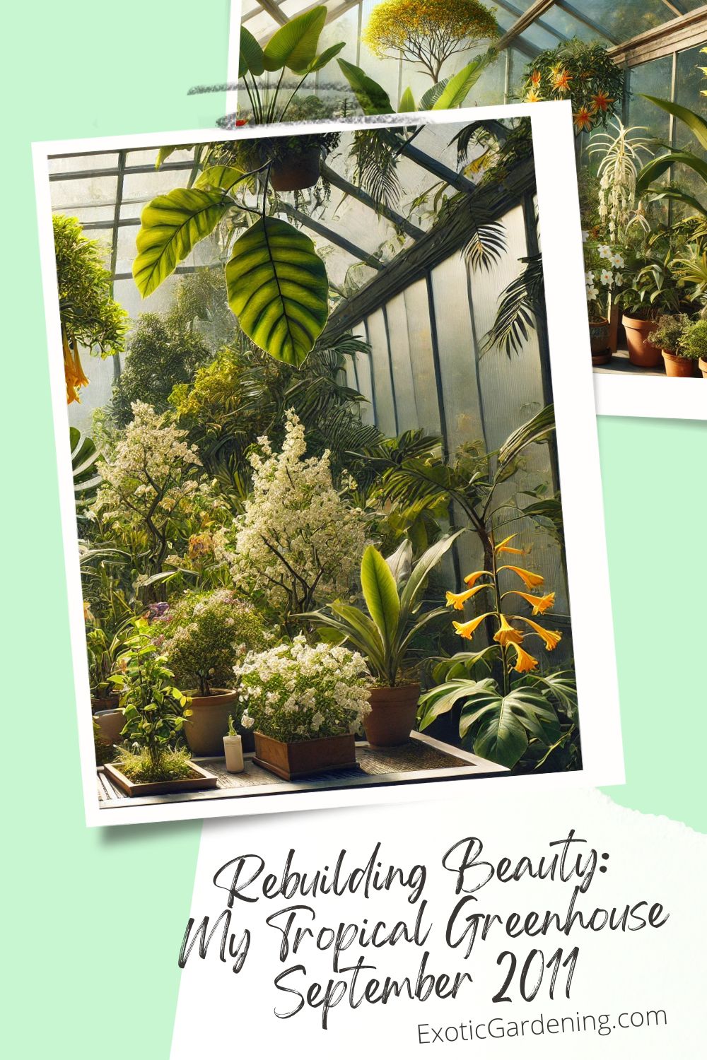 A tropical greenhouse display featuring aromatic plants, including Brugmansia with trumpet-shaped flowers, a dwarf ylang ylang tree with yellow blooms, jasmine vines with delicate white flowers, and fragrant ginger with lush green foliage. The plants are arranged beautifully under soft sunlight streaming through clear greenhouse panels, creating a serene and vibrant environment that highlights the diversity of fragrant tropical plants.