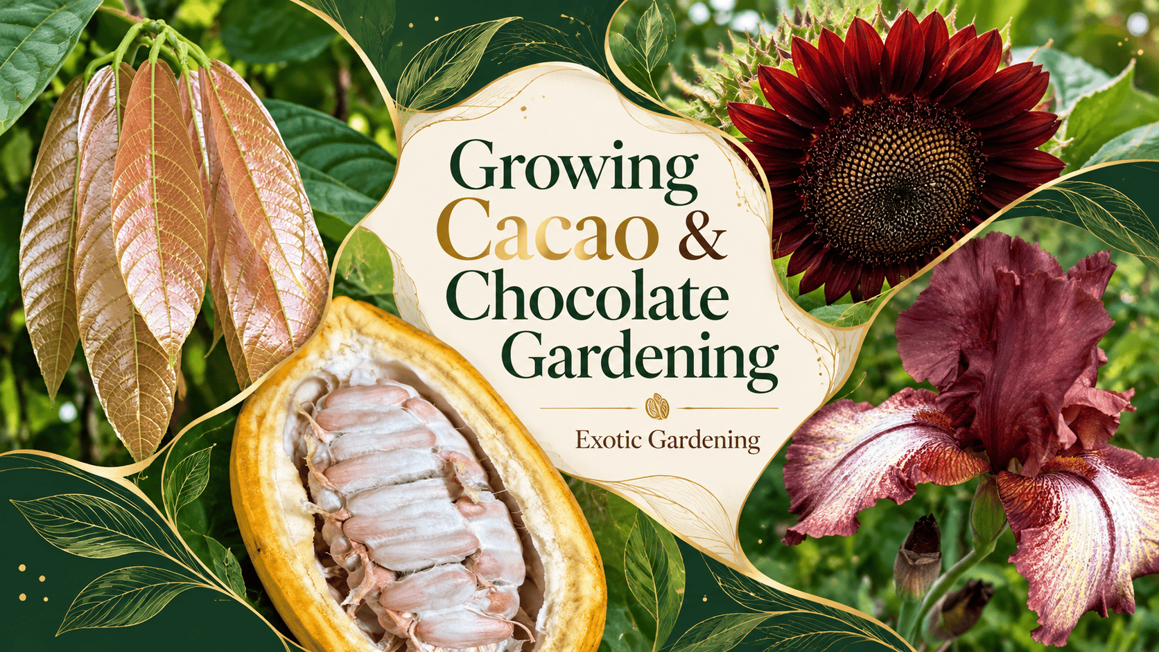 Botanical cacao and chocolate gardening growing center banner