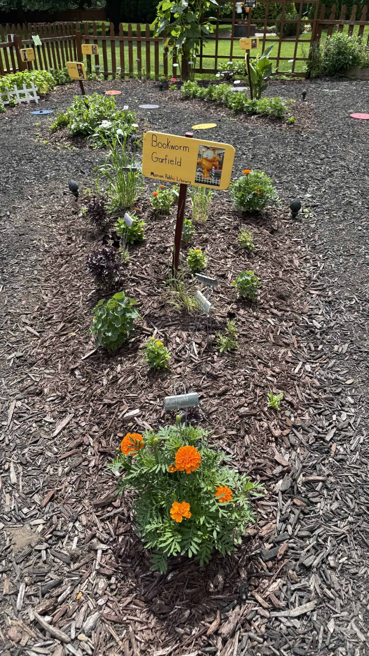 One of the Garfield-themed Children's Garden plots at Matter Park in 2026.