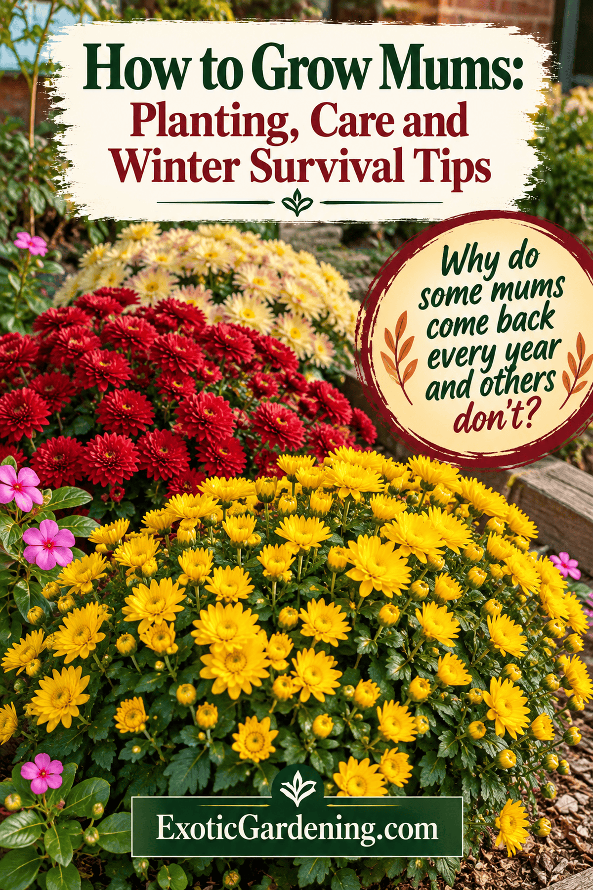 Yellow and red garden mums with the question why some chrysanthemums return every year and others do not